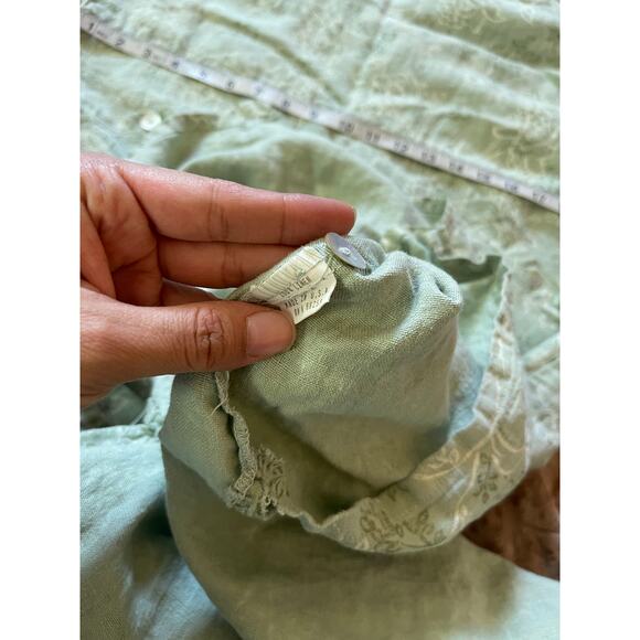 Vintage linen sage green floral midi overall dress with pockets size large - Picture 5 of 9